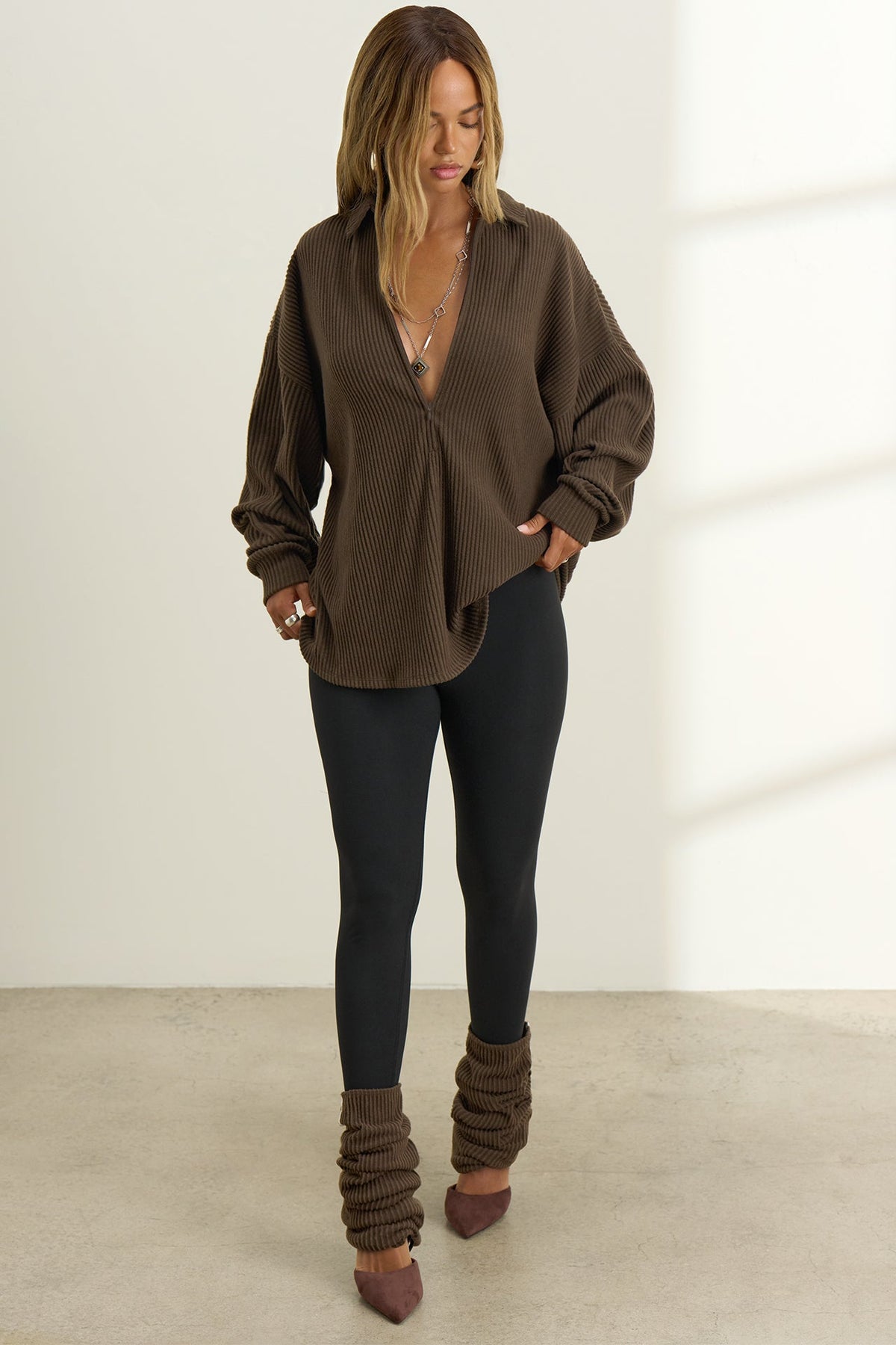 Deep V Zip Pullover